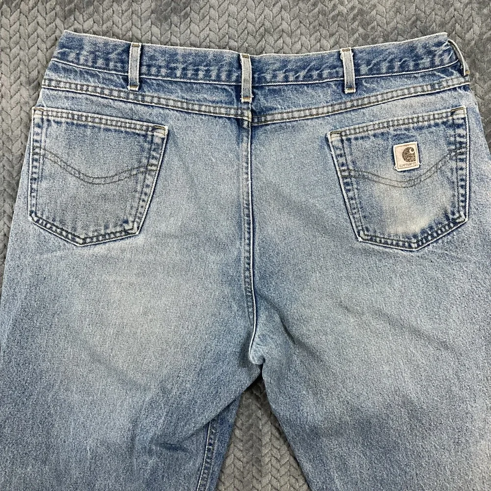 Carhartt Relaxed Fit Denim Jeans Mens 42x30 Light Wash Distressed Workwear USA